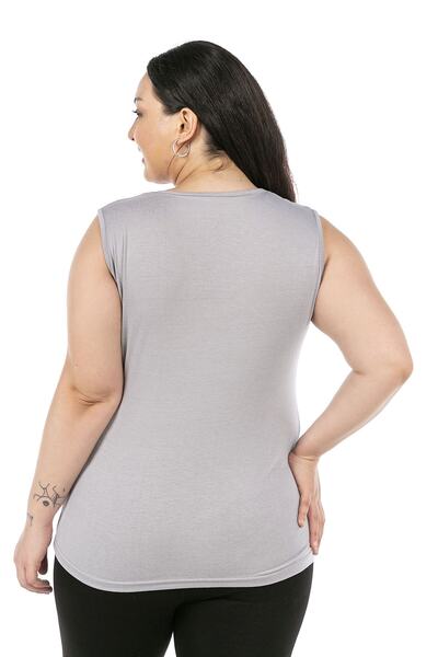 DISENTIS MODEST Large Size Round Neck Thick Strap Viscose Light Gray Body