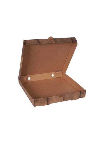 Ahşap Baskılı Pizza Kutusu 28 Cm 28x28x4 Cm - 100 Adet