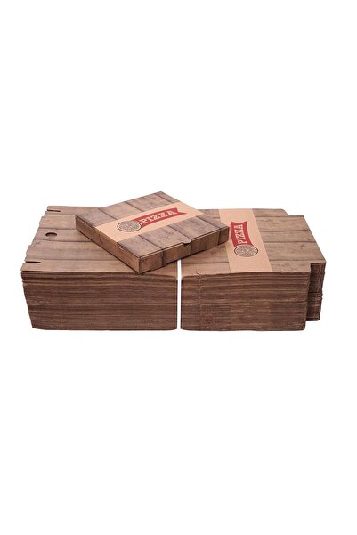 Kuzeykutu Ahşap Baskılı Pizza Kutusu 26 Cm 26x26x4 Cm - 500 Adet