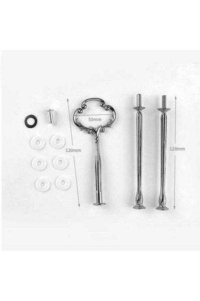 TT Tahtakale Toptancıları 3-Tier Epoxy Fruit and Cupcake Stand - Flower Patterned Silver Connection and Holder