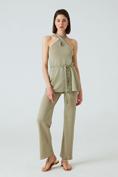 JOIN US Csillogó Khaki Palazzo nadrág