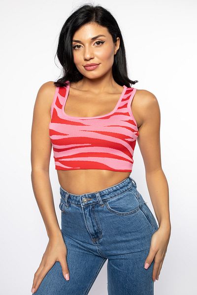 Grenj Fashion Zebra Pattern Detailed Crop Knitwear Undershirt