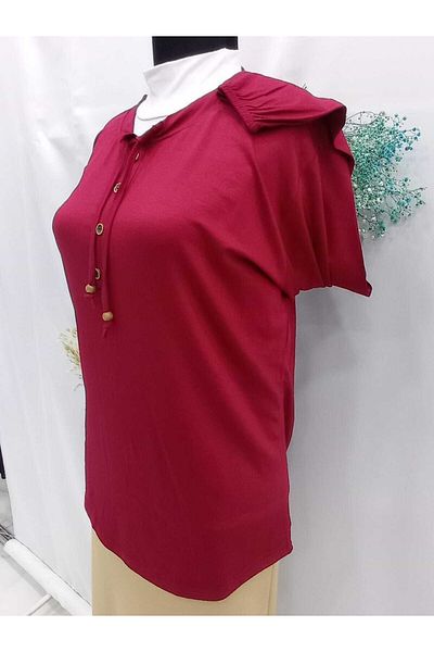Sel Tekstil 2022 Model Normal Size Elastic Sleeves and Collar Drawstring Mother's Blouse