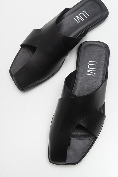 Luvi Land Black Skin Damenhausschuhe aus echtem Leder