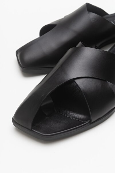 Luvi Land Black Skin Genuine Leather Women's Slippers