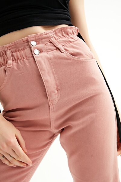 Açelya Okcu Blugi de damă din gabardină roz cu talie elastică