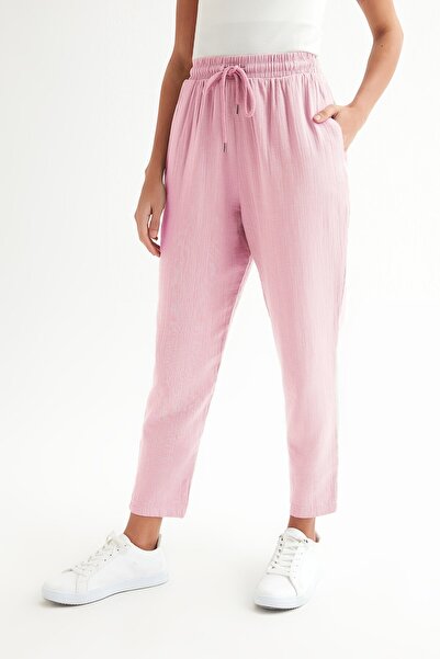 Açelya Okcu Pantaloni de in cu talie înaltă cu talie elastică