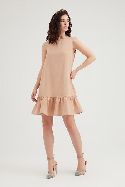 Açelya Okcu Ruffled Skirt Zero Sleeve Linen Dress