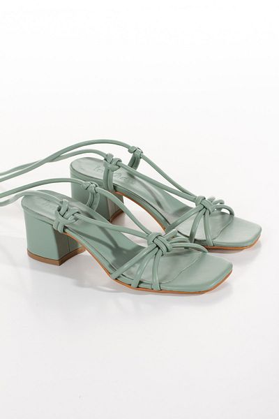 irmona Cleopatra Green Laced Heeled Low Heel Sandals