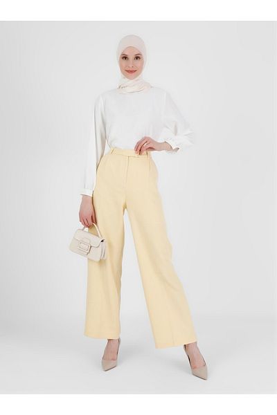 Refka Iron Trace and Pocket Fabric Trousers - Yellow - Woman
