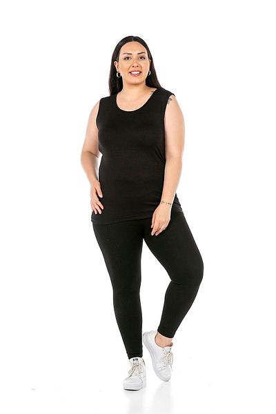 DISENTIS MODEST Women's Black Large Size Round Neck Thick Strap Viscose Body