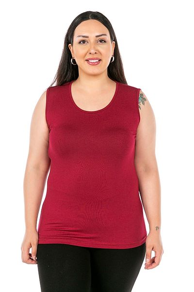 DISENTIS MODEST Large Size Round Neck Thick Strap Viscose Claret Red Body