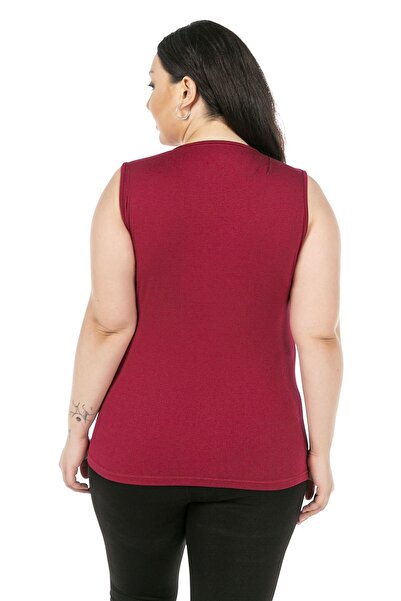 DISENTIS MODEST Large Size Round Neck Thick Strap Viscose Claret Red Body