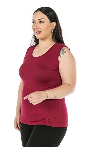 DISENTIS MODEST Large Size Round Neck Thick Strap Viscose Claret Red Body