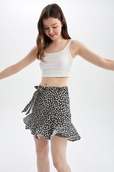 DeFacto Fustă scurtă mini cu voluri cu modele florale