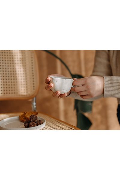 Foze Indigo Rain Ceramic Teacup + Sea Salt Small Ceramic Plate