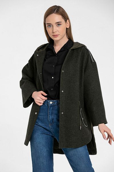 BEJ Palton cu glugă cu model Houndstooth Gingham