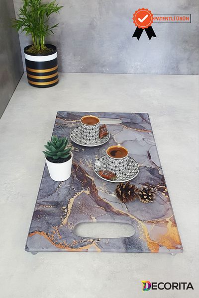 Decorita Glass Tray| Gold Marble Pattern| 29cm X 52cm