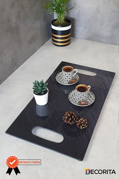 Decorita Glass Tray| Black Rock| 29cm X 52cm