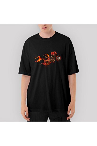 Z zepplin Tricou negru supradimensionat Fire Motorcyle