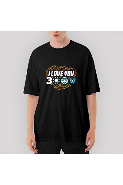 Z zepplin الرجل الحديدي أنا أحبك 3000 - 2 تي شيرت أسود كبير الحجم