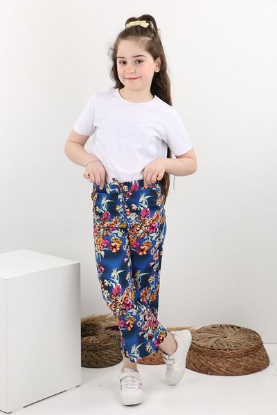 shopshop Girl's Elastic Waist Floral Pocket Trousers-ss3653