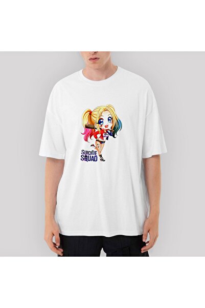 Z zepplin Harley Quin - Tricou alb supradimensionat cu modele de desene animate