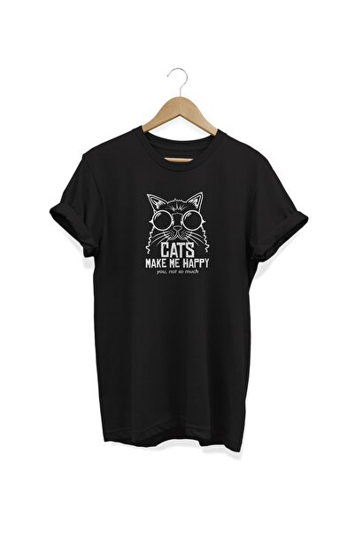 WİDİ Mačke me čine srećnim Štampano Crna T-shirt