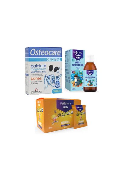 VeNatura Osteocare Adult+child Set - Calcium 90 Tablets, Omega 3 150ml, Vitamin C 30 Sachets