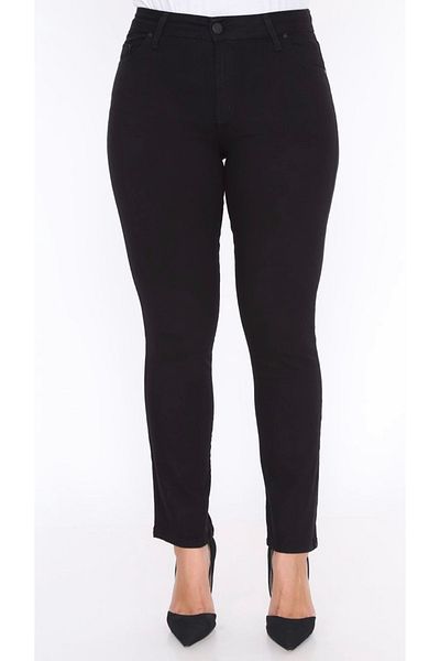BELLİSİMO Plus Size Lycra High Waist Black Women's Trousers