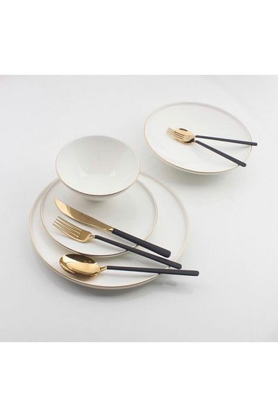BRONDOFF Lilyum 84 Piece Black Gold Fork Spoon Knife Set