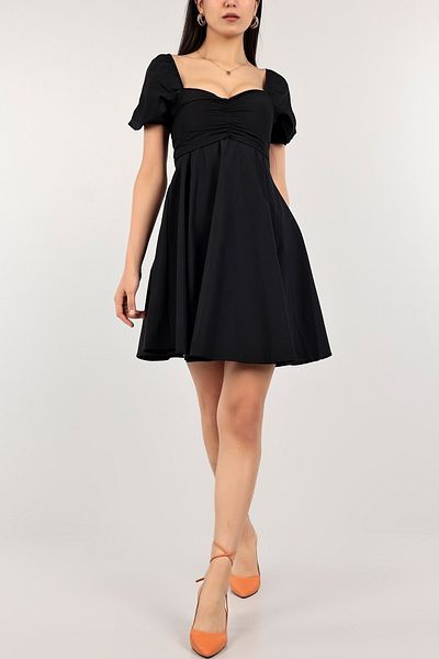 TRENDYLOOK Μαύρο γιακά με μπαλόνι μανίκι ποπλίνα υφαντό γυναικείο, νεανικό φόρεμα 110319
