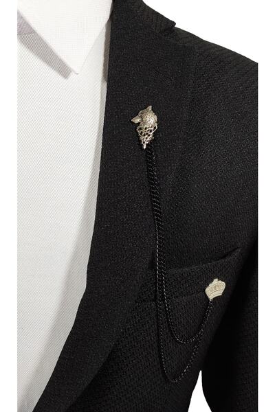 BLC Basic Line Co. Kurt Figürlü Gümüş Gri Renk Metal Ceket Yaka Iğnesi Yaka Z...