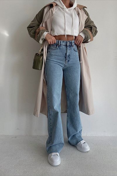 Livik Blaue Lycra-Denim-Jeans mit weitem Bein, Super-High-Waist-Palazzo-Hose für Damen