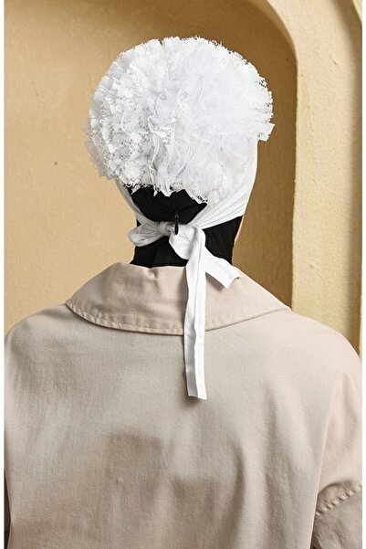 chulfa Βολάν, χτενισμένο βαμβακερό καπό, ραμμένο μπροστά, κότσος πίσω, δαντέλα δέσιμο