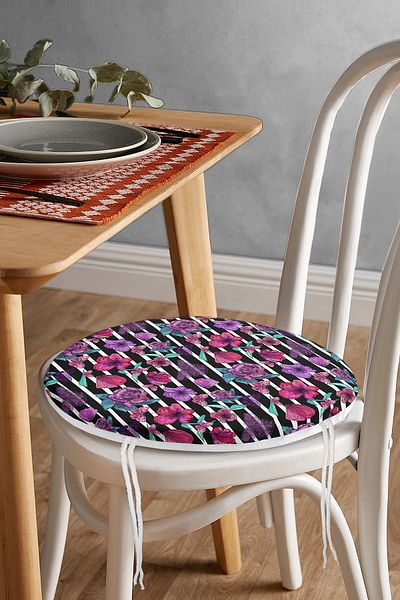 Realhomes Colorful Flowers on Striped Floor Digital Printed Modern Round Zippered Chair Cushion