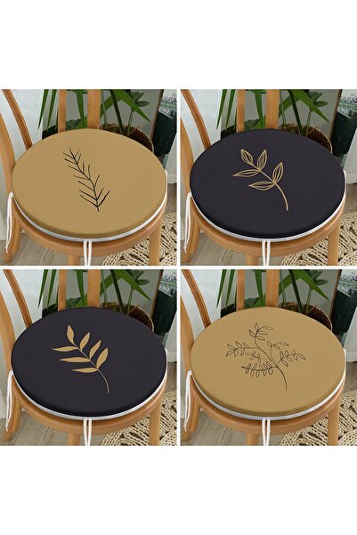 Realhomes مجموعة من 4 وسائد كرسي مستديرة بسحاب مع رسم زهور للأرضيات المدخنة باللون الكريمي