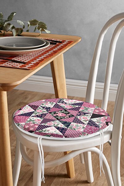 Realhomes Jastuk za stolicu sa okruglim zatvaračem u patchwork uzorku boje šl...