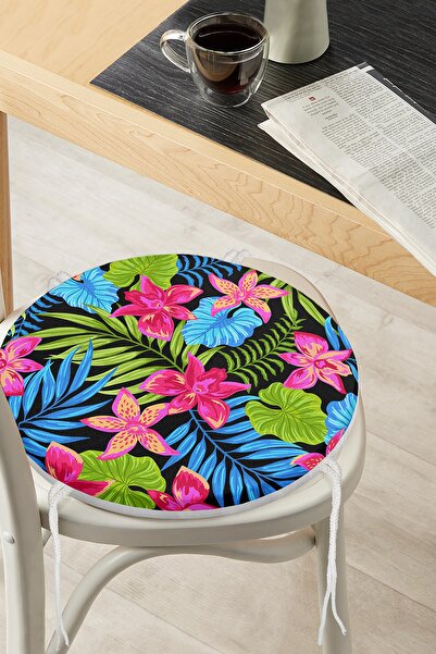 Realhomes Чорна основа з цифровим принтом у вигляді тропічного малюнка акваре...