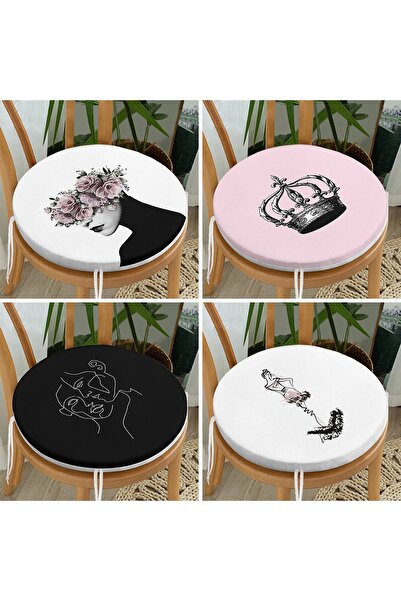 Realhomes Набір з 4 круглих подушок для стільців з мотивом портрета та блиска...