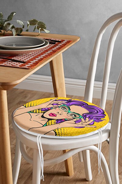 Realhomes Pernă de scaun rotundă cu fermoar cu model Popart galben cu buline