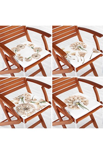 Realhomes 4'lü Beyaz Zemin Üzerinde Çiçek Desenli Modern Fermuarlı Sandalye Minderi Seti