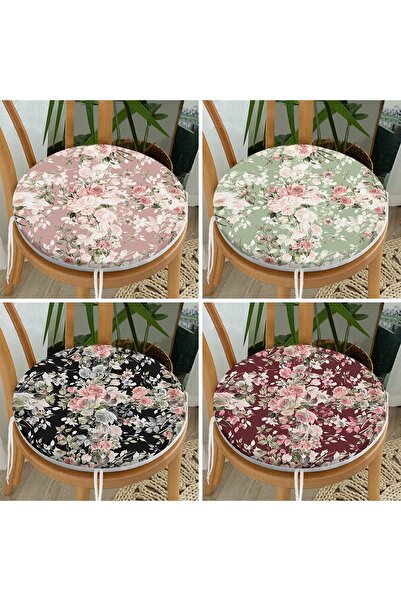 Realhomes 4'lü Renkli Zemin Üzerinde Çiçek Desenli Modern Yuvarlak Fermuarlı ...