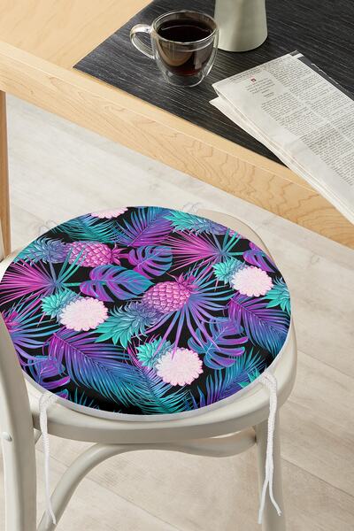 Realhomes Синя тропічна цифрова друкована кругла подушка для стільця на блиск...