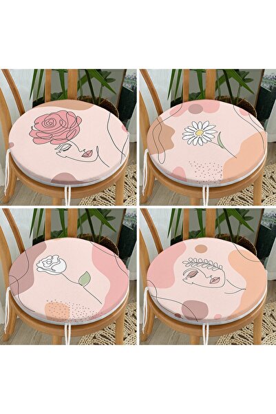 Realhomes Набір з 4 декоративних круглих подушок для стільців з квітковим віз...