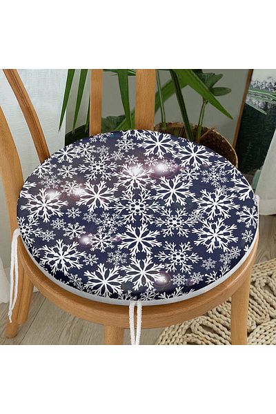 Realhomes Special Design Round Zippered Chair Cushion with Crystal Snowflakes Motif