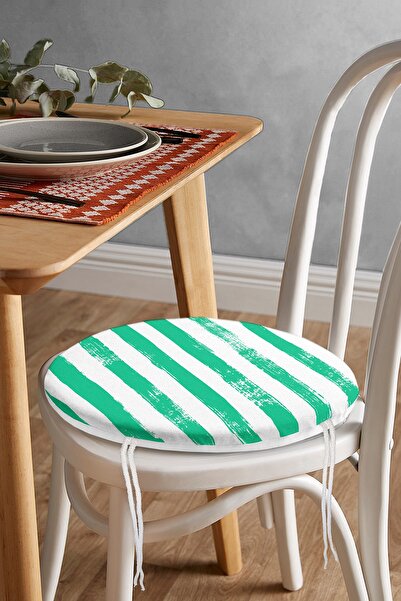 Realhomes Сучасна кругла подушка для стільця із зеленими смужками та блискавкою