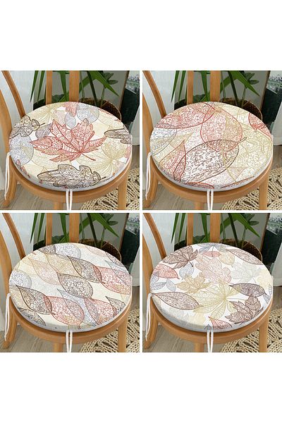 Realhomes 4-Piece Colorful Leaf Patterned Modern Round Zippered Chair Cushion Set on the Floor