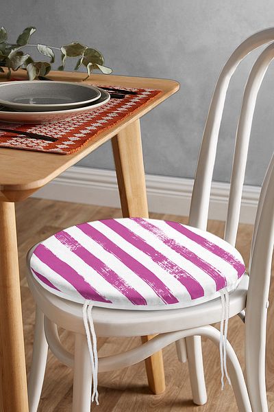 Realhomes Modern Round Zippered Chair Cushion with Purple Striped Motif