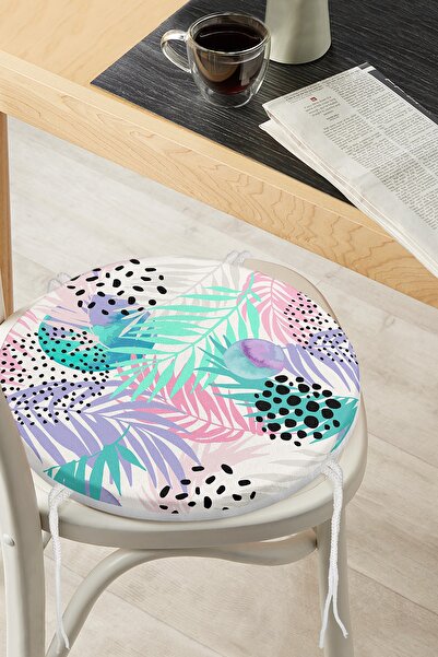 Realhomes Сучасна кругла подушка для стільця з блискавкою та малюнком листя, ...